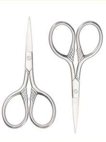 2pcs/1pc Professional Stainless Steel Silver Pointed Precision Scissors, Multi-Functional Vintage Beauty Scissors Suitable For Facial Hair, Eyebrows, Eyelashes, Beard, Nose - Professional Beauty Grooming Scissors, Suitable For Home, Travel And Outdoor Use,Makeup,Cheap,Room Decor,Vanity,Travel,Bedroom,Makeup Accessories