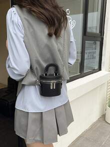 2025新款时尚百搭小众高级质感化妆盒包迷你口红包单肩斜挎包 - 黑色 - 查看 2