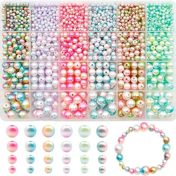 1890pcs Handmade Pearl Bead Set - Assorted Sizes 4/6/8/10mm, Smooth Plastic Beads, Suitable For DIY Jewelry Making, Necklace Craft Kit