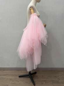 1 件可拆卸多层不对称网眼披肩，夸张泡泡袖斗篷，新娘配饰肩袖秋装女士 - 彩色 - 查看 7