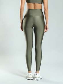 FITNATION Fitness Leggings In Trilobal Fabric With Shine And High Elasticity And Support - Hunter Green - View 4