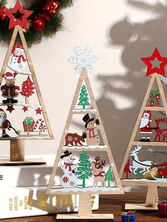 1 件圣诞节木制桌面、圣诞桌面装饰标志设计有圣诞老人、欢乐雪人、驯鹿、农舍圣诞节派对装饰，适合圣诞节家庭、酒店、商店、酒吧、市场装饰最佳礼物家居装饰圣诞装饰房间装饰圣诞节