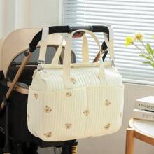 2025 Neue koreanische Mode Mama Wickeltasche mit großer Kapazität, geeignet für Väter; Mehrfachtaschenentwurf mit funktionalen Fächern für verschiedene Babysachen; Reißverschluss-Klappendeckel für einfachen Zugriff auf Kleidung & Zubehör; verziert mit niedlichem Bären-Patch, der der Tasche einen lustigen Akzent verleiht für Schule Zubehör Schulsachen