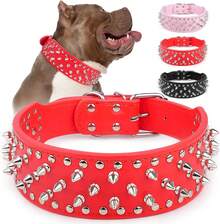 Adjustable Wide Spiked Dog Collar, Mushroom Rivet PU Leather Cat Dog Collars, Durable Spike Studded Pet Collar For Small Medium Large Breed, Pitbull Mastiff Bulldog Pugs Husky Rottweiler, Red,11273571 - 紅色 - 查看 1