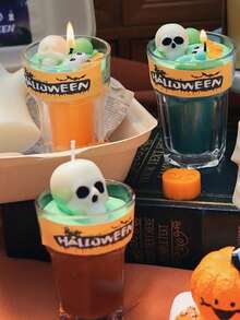 1 pieza Vela con decoración de fantasma, calavera y máscara para Halloween, vela perfumada con diseño de fantasma, decoración de ambiente para la festividad de Halloween, decoración del hogar
