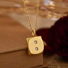 1pc Quirky Dice 1-6 Dot Design Zirconia Necklace For Women, Fashionable Commuting Style Everyday Wear Gold Jewelry