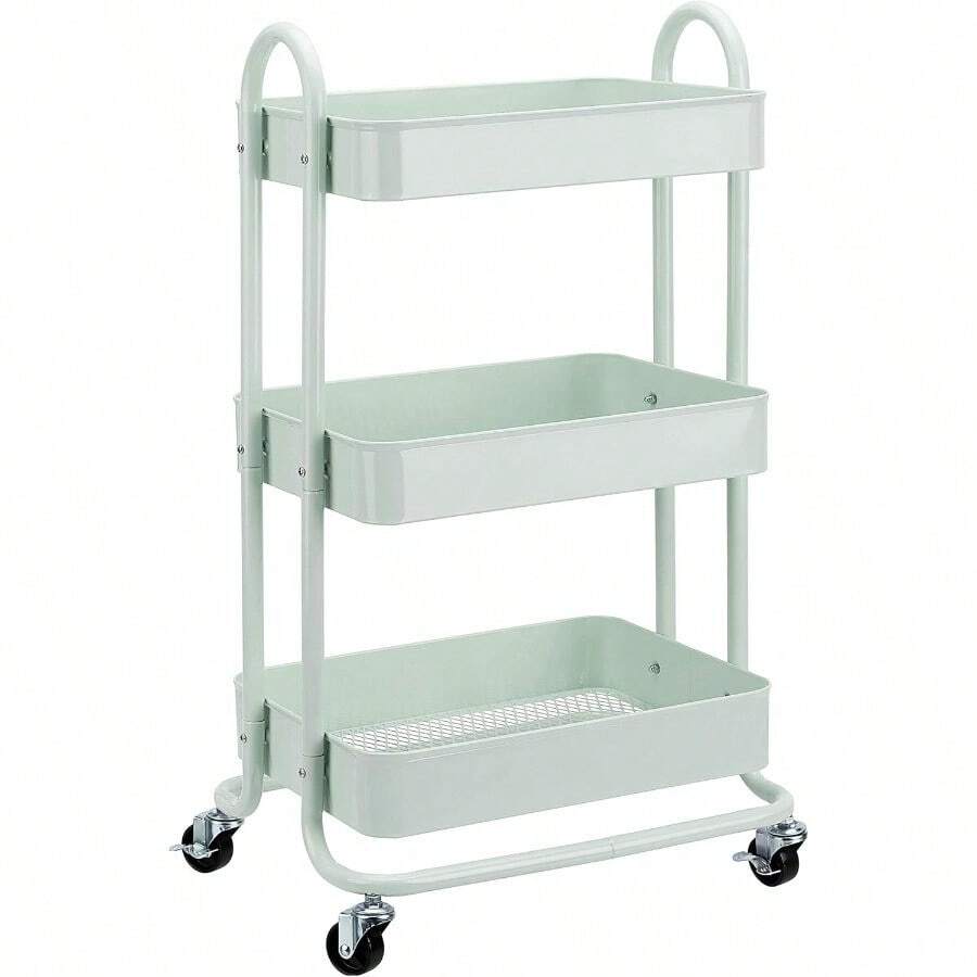 Basics Three-Tier Rolling Kitchen Cart Or Utility Cart In Mint Green