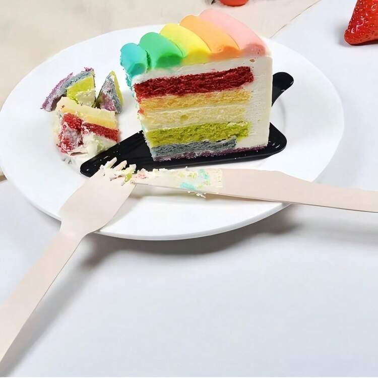 50/100/200件一次性木质餐具套装 | 木质叉子、刀子和勺子 | 适用于蛋糕勺、甜点勺、冰淇淋勺、沙拉叉和牛排叉。非常适合生日、圣诞派对、旅行露营、野餐和节日装饰。 - 卡其色 - 查看 5