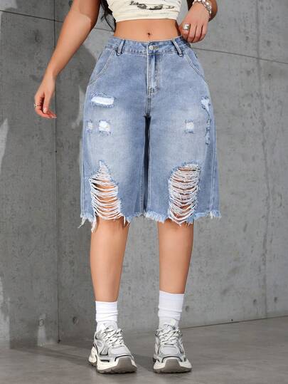 Women's Casual Distressed Loose Denim Shorts Summer