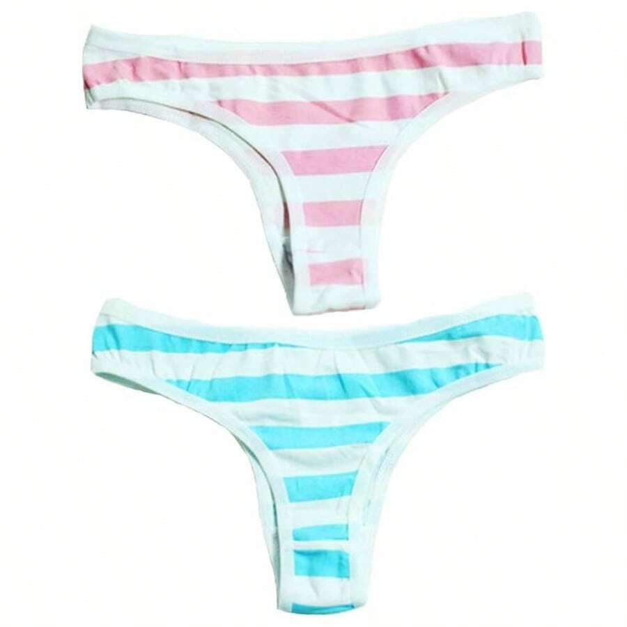 Joyralcos Japanese Striped Panties Bikini Cotton Anime Blue Pink Cosplay Underwear 2 Pack Briefs - 白色 - 查看 1