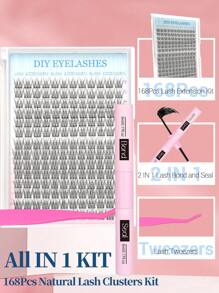 طقم إرباك رموش DIY 168 قطعة رموش فردية قوس D مزيج من 9-12 ملم مع الصق الرموش والختم وأداة تطبيق الرموش للاستخدام المنزلي الذاتي