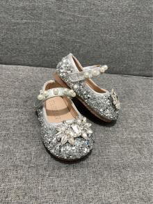 Sepatu Flat Bayi Modis, Sepatu Balita Musim Semi/Panas, Sepatu Putri Berkilau dengan Pita untuk Anak Perempuan, Cocok untuk Pesta, Pakaian Formal, Liburan - Perak - View 5