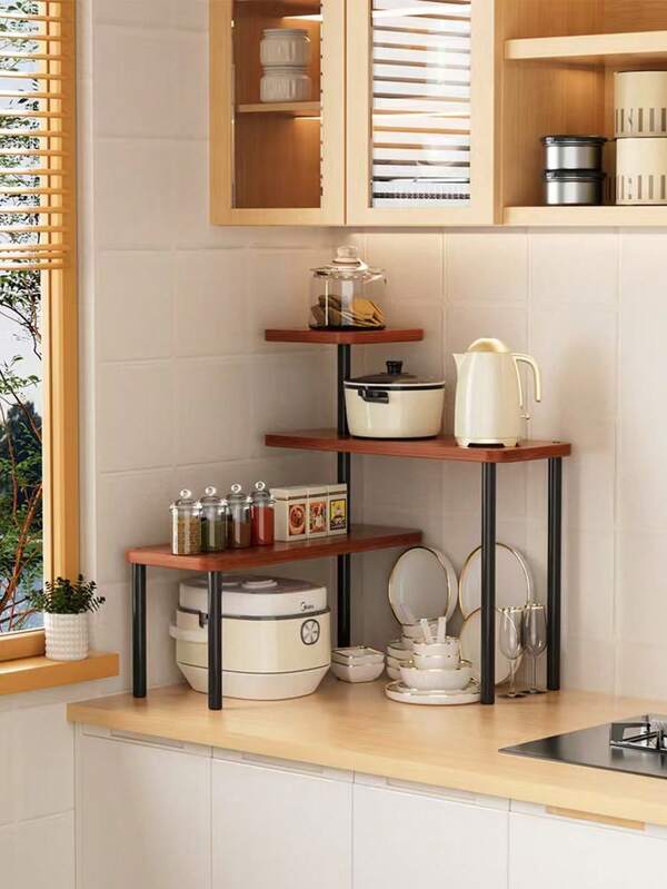Prateleira de canto giratória de madeira com 3 níveis - Organizador giratório para bancada de cozinha, economiza espaço | Ideal para organizador de bancada de cozinha, adequado para feriados e presentes, fácil montagem, estrutura, design minimalista, organizador de cozinha e prateleira para potes de temperos, design multifuncional, amplo espaço de armazenamento, organização e armazenamento