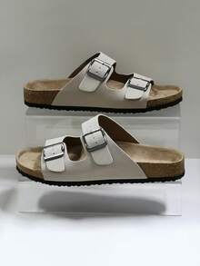 Fashionable Sandals With Soft Cork Sole, Comfortable Insole, Slip-On Mule Slides, Summer Outdoor Beach Walking Sandals, Unisex Couples Shoes - Beige - View 4