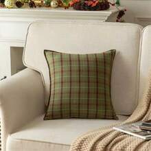1pc Plaid Pillow Cover, Vintage Classic Decorative Pillow Sham, Scottish Style Cushion Cover For Sofa, Zipper Removable Cover (Pillow Insert Not Included) - Grass Green Grid - View 3