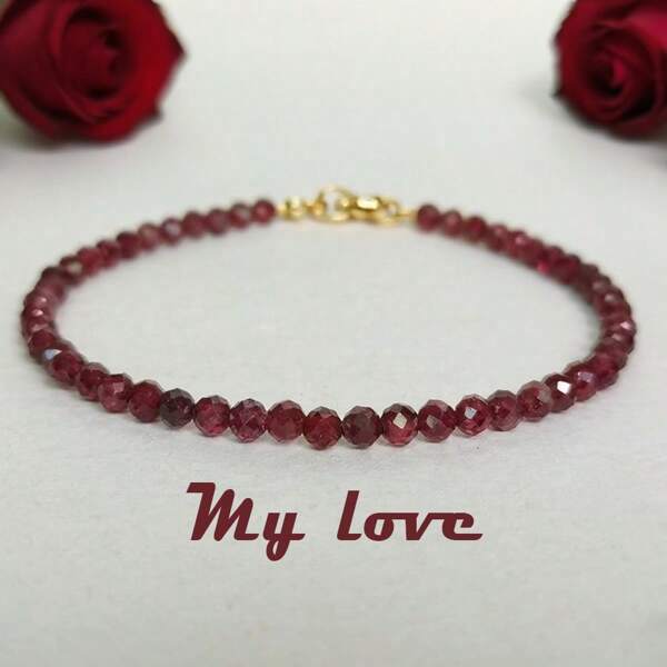 3mm minimalistische Granat-Armband - natürlicher lila Edelstein, elegantes spirituelles Schutzarmband, Geburtsstein für Januar