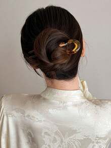 1pc French Barrette U-Shaped Hair Clip, Vintage Glossy Hair Bun Accessory, Chinese Hair Decoration, Bun Extension, Hair Styling Pins - Multicolor - View 3