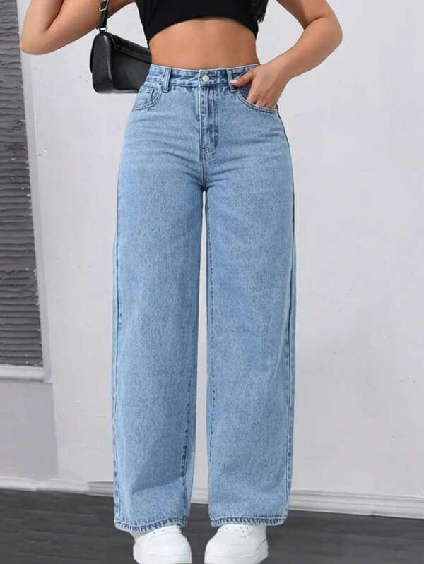 Calça Wide Leg Pantalona Jeans Feminina Cintura Alta Levanta Bumbum