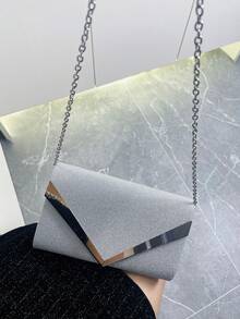 European And American Fashionable Simple Dinner Clutch Bag, Made Of High-Quality PU, Elegantly Designed For Noble Women, Single Chain Shoulder Bag And Crossbody Bag, Essential Wedding Items,Perfectly Matching With Graduation Dress, Prom Dresses, Perfectly Matching With Bridal Party, Best Choice Elegant Bag For Bridal Shower - Silver - View 5