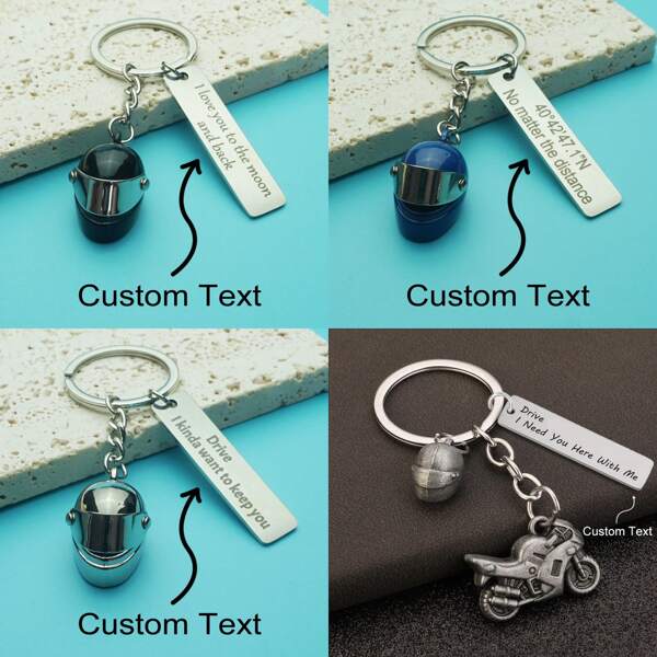 Personalisierter Schlüsselanhänger aus Edelstahl in Motorradhelm-Form, modischer Helm-förmiger Schlüsselanhänger, individuell gravierte Namens-Buchstaben-Charms Schlüsselring Tasche Anhänger Schlüsselanhänger, einzigartiges Geburtstagsgeschenk für Radsportbegeisterte, Schulmaterial, Schulanfang