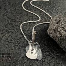 Rock Style Guitar Pick Necklace Men Niche Design Personality Disco-Hop Couple Pendant Accessories Women
