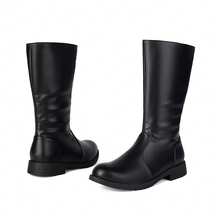 2025 Men's High-Top Leather Riding Boots & COSPLAY & Side Zipper Simple Men's Boots Round Toe Rubber Thick Sole Tall Boots & Black & Chocolate Brown - Black - View 1