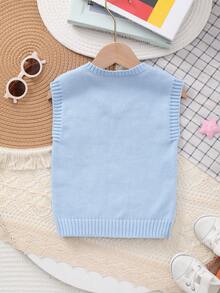 Boys' Collegiate Style Solid Color Cable Knit Sweater Vest - Baby Blue - View 7