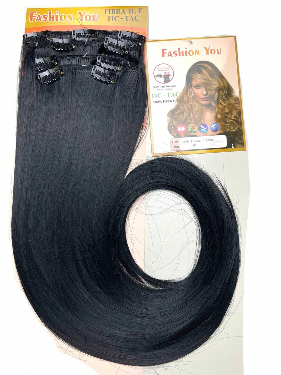 Organic Hair Tic Tac Straight Wavy 4 Screens 70cm 150g Dull Thread And Accepts Flat Iron Fashion You - 黑色 - 查看 1