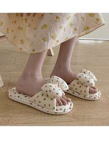 XIXITIAO 1 Pair Cute Strawberry Bow Slip-On Slippers, Quiet Linen Indoor Slippers For Women, Soft Sole Breathable House Shoes For All Seasons - White Strawberry Bow - View 7