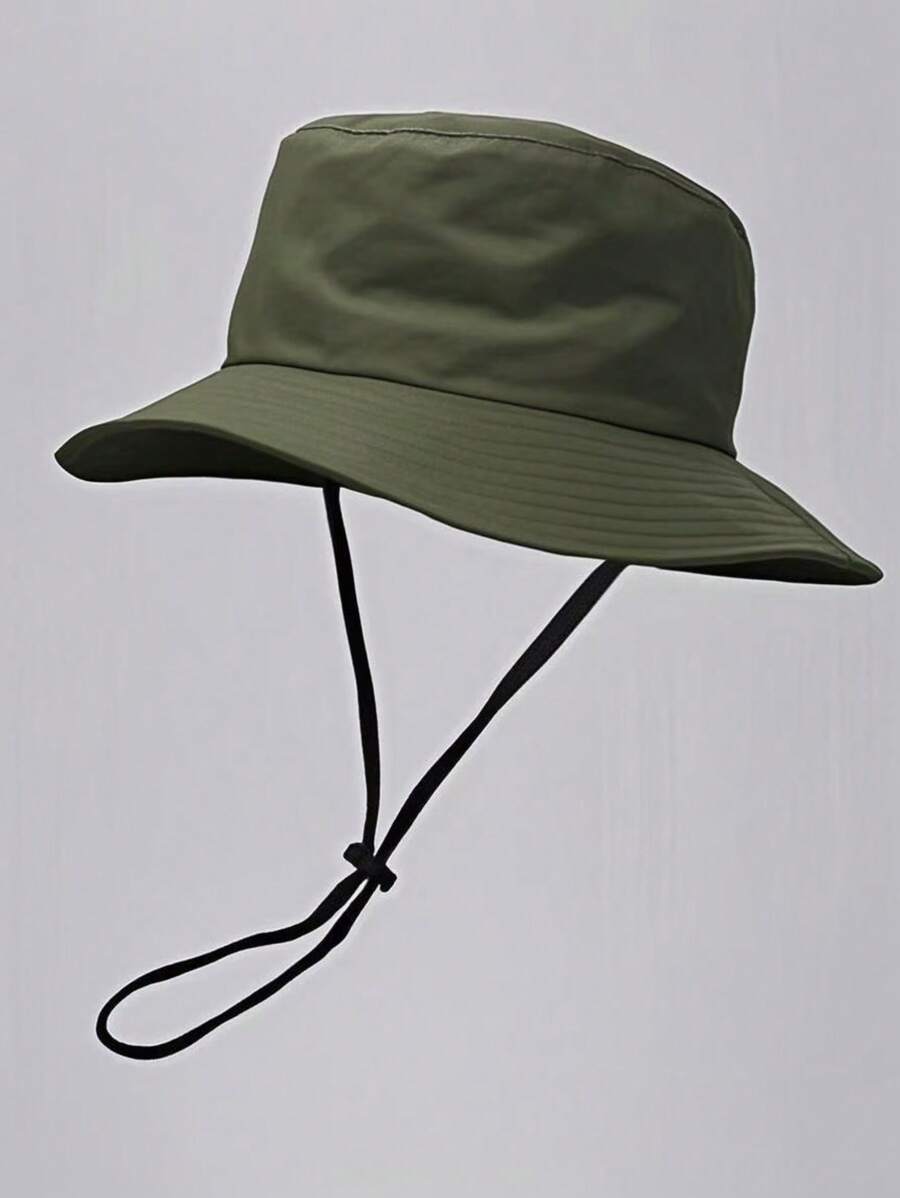 1 件男女通用纯色抽绳渔夫帽，户外旅行徒步休闲轻便时尚运动太阳帽，适合所有年龄段，夏季防晒 - 軍綠色 - 查看 1