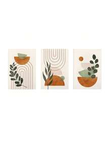 3pcs Bohemian Wall Arts Abstract Beige & Green Plant Eucalyptus Geometric Wall Art Posters, Green Medieval Modern Botanical Bohemian Wall Decor, Ideal Gift For Bedroom, Living Room, Hallway, Mint Green Geometric. Optional Frame - Multicolor - View 17