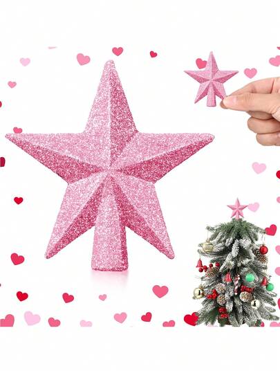 Mini Christmas Tree Topper Small Star Treetop For Christmas Tree Star Ornaments Decorative For Xmas Christmas Party,Treasures Gold Glittered Mini Star Christmas Tree Topper-Glitter Pink