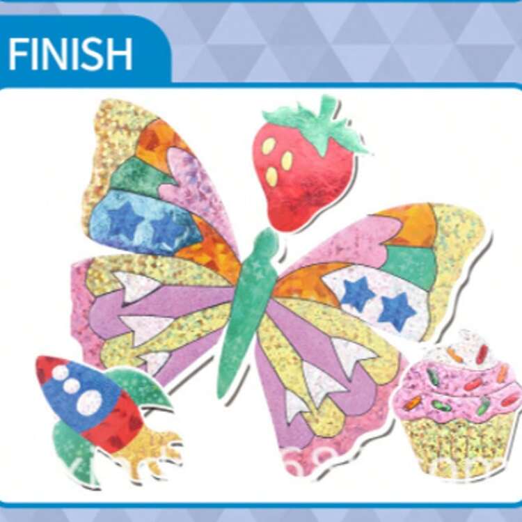 DIY铝箔手工玩具，手工涂色铝箔贴纸，卡通动物、水果、冰淇淋、海洋动物贴纸，适合儿童，可用于秋冬季、圣诞节、万圣节、生日、节日等场合。鼓励孩子自己动手创作，女孩游戏，节日惊喜。精美的贴纸，与您的孩子一起装点冬日童话世界。 - 彩色 - 查看 5