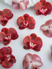 1个/6个/30个仿真蝴蝶兰花头，3.9英寸逼真PU材质兰花，散装仿真兰花花头，适用于婚礼花束装饰、DIY工艺品、新娘送礼、摄影道具 - 紅色 - 查看 1
