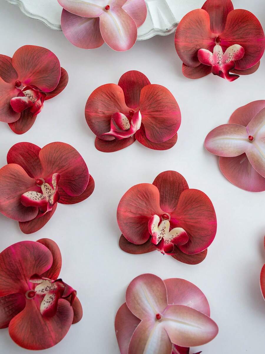 1个/6个/30个仿真蝴蝶兰花头，3.9英寸逼真PU材质兰花，散装仿真兰花花头，适用于婚礼花束装饰、DIY工艺品、新娘送礼、摄影道具 - 紅色 - 查看 1