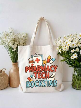 Pharmacy Tech Rockstar A Must Have For Healthcare Enthusiasts, Minimalist Casual Cotton Canvas Shoulder Tote, Aesthetic Bag, Gift Tote Bag
