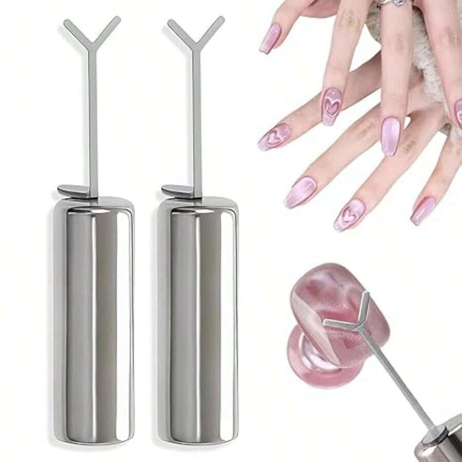 2 Stücke herzförmige Magnete für Cat Eye Gel Nagellack, magnetische Nagelkunst Werkzeuge für atemberaubenden Cat Eye Effekt, DIY Nail Set mit Y-förmigem Stab, Nagelmagnet für Zuhause und Salon Gebrauch