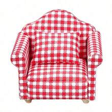 1 Set 1:12 Dollhouse Miniature Furniture Model Living Room Micro Scene, White & Red Plaid, Red Striped Floral Fabric Sofa Set Of 3 Pcs With 4 Cushions, Doll House Sofa, Loveseat, Miniature Furniture, Cute Small Sofa, Suitable As Christmas Gift, Holiday Gift - Multicolor - View 19