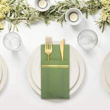 24pcs Disposable Napkins With Cutlery Pockets, Black Napkins Suitable For Weddings, Dinners Or Parties, Built-In Silverware Pockets, Pre-Folded - متعدد الألوان - مشاهدة 7