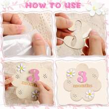 1 Set Baby 1-12 Months Wooden Flower Milestone Photography Props, Growth Record, Double-Sided Milestone Pendant, Monthly Milestone Cards, Newborn Monthly Milestone Cards - Pink Numbers - View 3