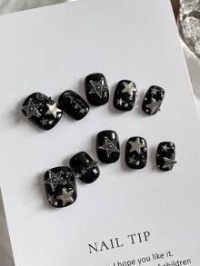 Autocollants d'art pour ongles faits main en forme de cœur noir et blanc avec nœud, style sous-culture sombre, convient pour les fêtes, anniversaires, rassemblements et diverses occasions. Fournitures pour ongles, faux ongles à presser - Multicolore - Voir 1