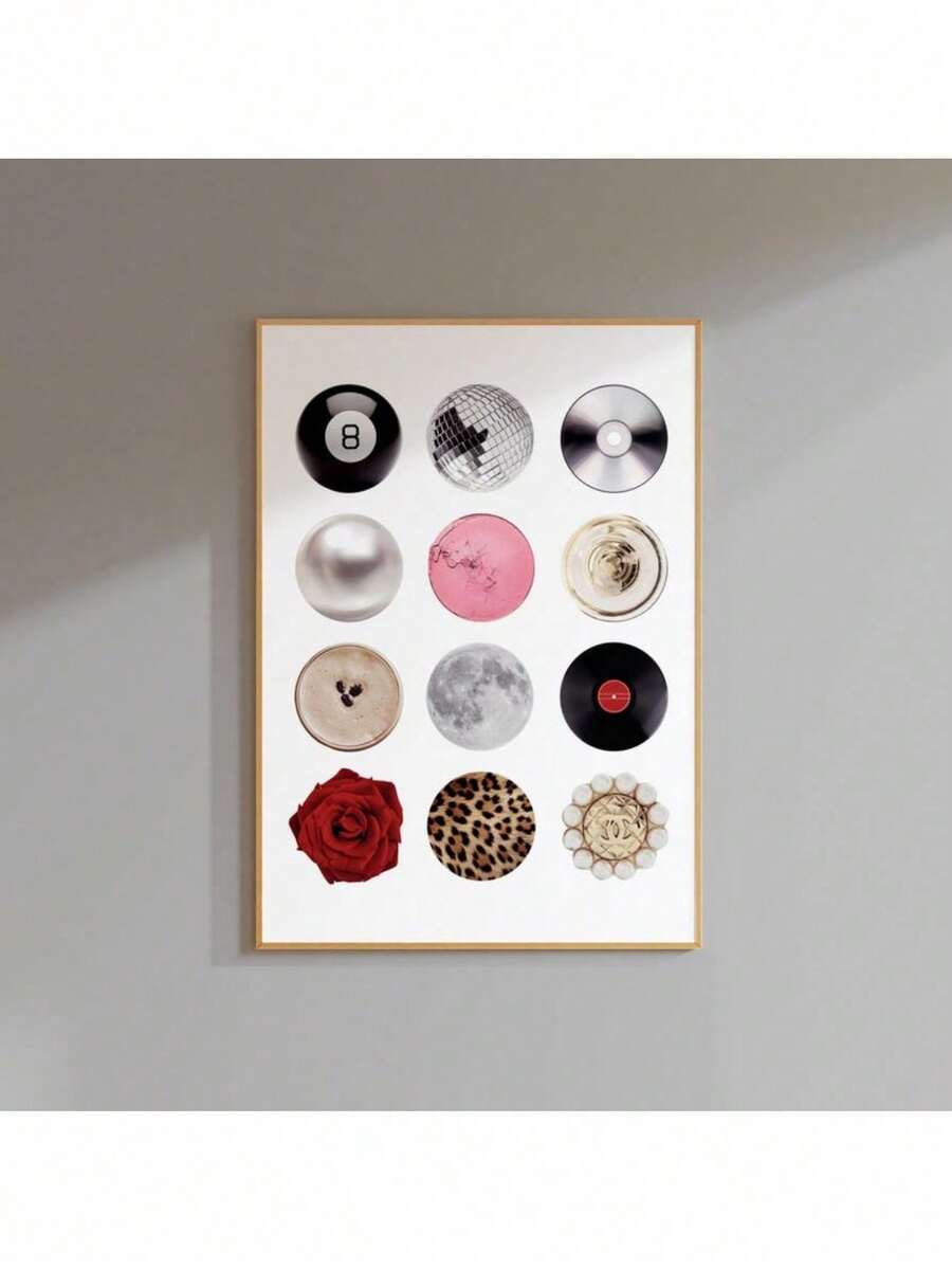 Circles Collage Aesthetic Retro Room Wall Print Apartment Wall Decor, Retro Wall Art Prints Eight Ball Poster Aesthetic Room Decor Canvas Painting Wall Art For Living Home Decor Holiday & Birthday Gift, Office Decoration Arranged Artwork Optional Frame
