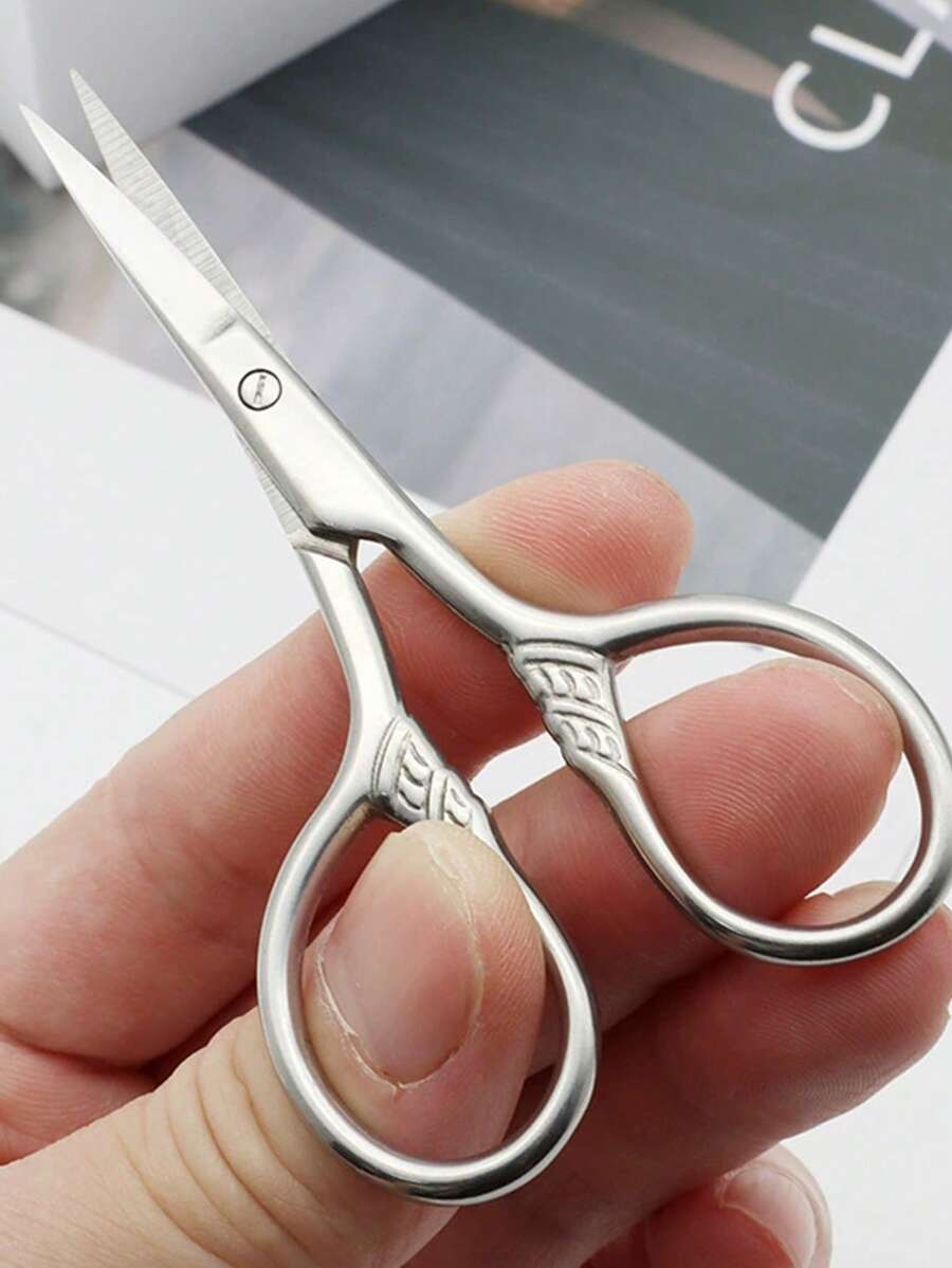 2pcs/1pc Professional Stainless Steel Silver Pointed Precision Scissors, Multi-Functional Vintage Beauty Scissors Suitable For Facial Hair, Eyebrows, Eyelashes, Beard, Nose - Professional Beauty Grooming Scissors, Suitable For Home, Travel And Outdoor Use,Makeup,Cheap,Room Decor,Vanity,Travel,Bedroom,Makeup Accessories
