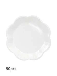 10 piezas/20 piezas/50 piezas Platos de papel rojos de 7 pulgadas con borde ondulado, platos de cena rojos con forma floral de 9 pulgadas, decoraciones elegantes de mesa para fiestas, bodas, baby shower, cumpleaños, Navidad, Año Nuevo, platos para pasteles, artículos para fiestas - Blanco - Ver 9