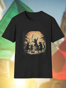 Black Cat Magic Fire Party T Shirt Uomo Moda Casual Cotone Morbido Stampa Originale Idea Regalo Festa Giovane Fashion  Nuovo Arrivo Must Have