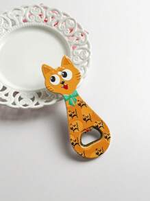 1pc Customizable Cute Cat Or Dog Head Embossed Gold Foil Art Dual-Use Bottle Opener And Fridge Magnet For Home Decoration, Daily Use Or Festival Gifts Birthday Graduation