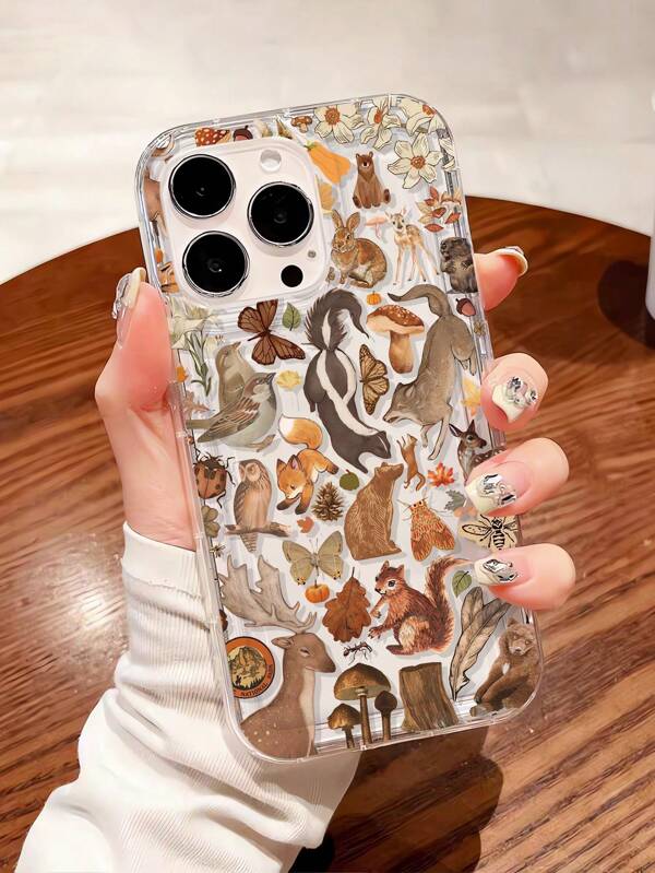 1 Stück modischer & einzigartiger Eichhörnchen, Pilz, Blatt grafischer künstlerischer Muster stoßabsorbierender gepolsterter TPU Handyhülle, geeignet für iPhone 16 Pro Max/16/16 Pro/16 Plus/15/15 Pro Max/15 Pro/11/12/13/14 Pro Max/11 Pro/11 Pro Max/12 Pro/12 Pro Max/13 Pro/13 Pro Max/14 Pro/14 Pro Max, weiche Hülle, hochwertige kreative Gestaltung
