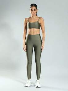 FITNATION Fitness Leggings In Trilobal Fabric With Shine And High Elasticity And Support - Hunter Green - View 5