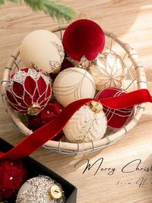 12pcs 8cm Christmas Party Decorative Balls, Rhinestone Flocked Christmas Ornaments, Plastic Hanging Decorative Balls, Suitable For Christmas Tree Decor, Home Decor, Room Decor, Bedroom Decor, New Year Decor, Christmas Decorations, Outdoor Decor, Holiday Party Decor, Christmas Party Supplies, Christmas Themed Festive Hanging Ornaments, Event Party Decor Gifts, Christmas Ornament Gift Set, Happy New Year, Gifts For Friends And Family Winter