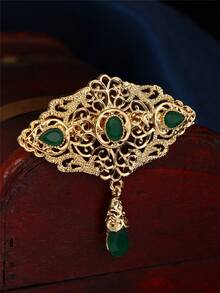 1 件摩洛哥风格女士胸针，镂空雕刻仿宝石，搭配水晶吊坠，女士派对/节日珠宝别针 - 彩色 - 查看 2